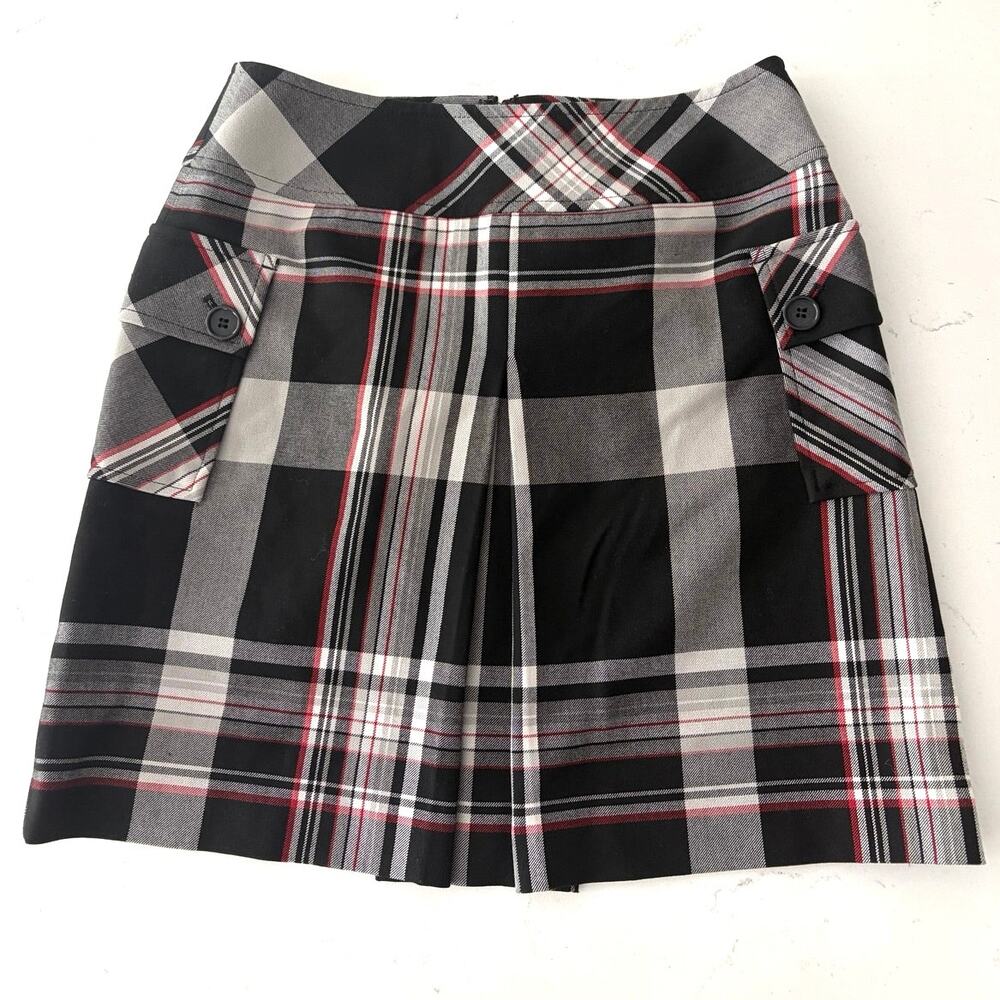 New Ann Taylor Loft plaid pleated mini skirt 4 Pt blk white academia equestrian